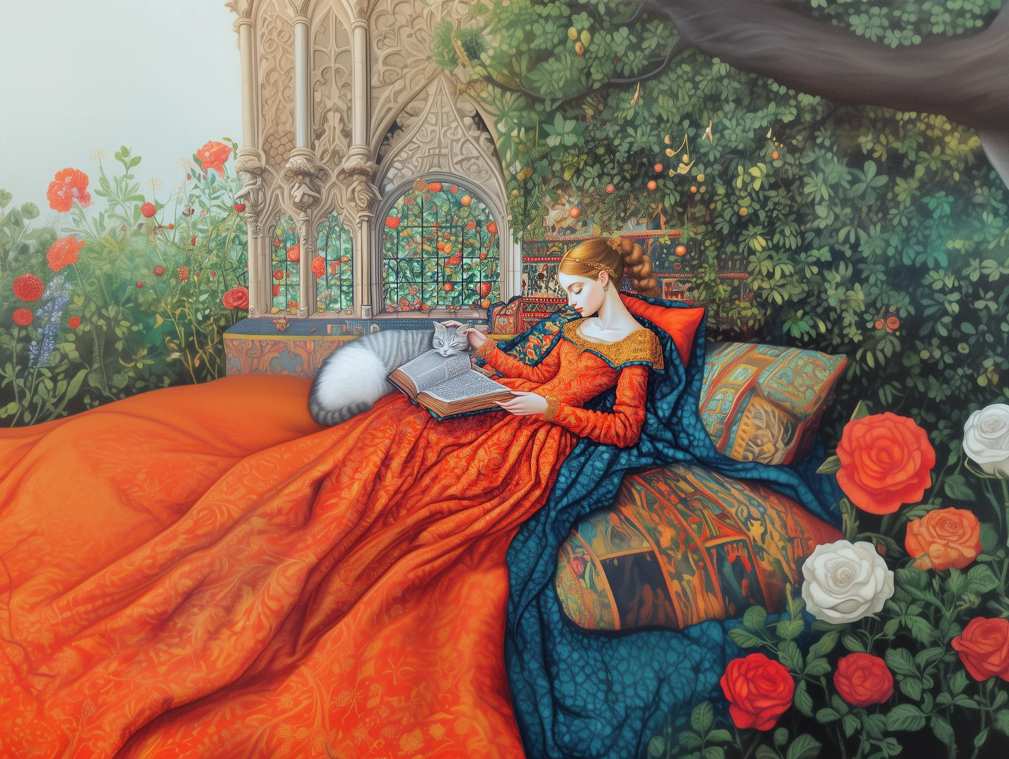 ozd3182_A_medieval_painting_of_a_princess_in_a_garden_with_her__08fdbb88-5ed7-4abb-88d0-fb4dca298ca2