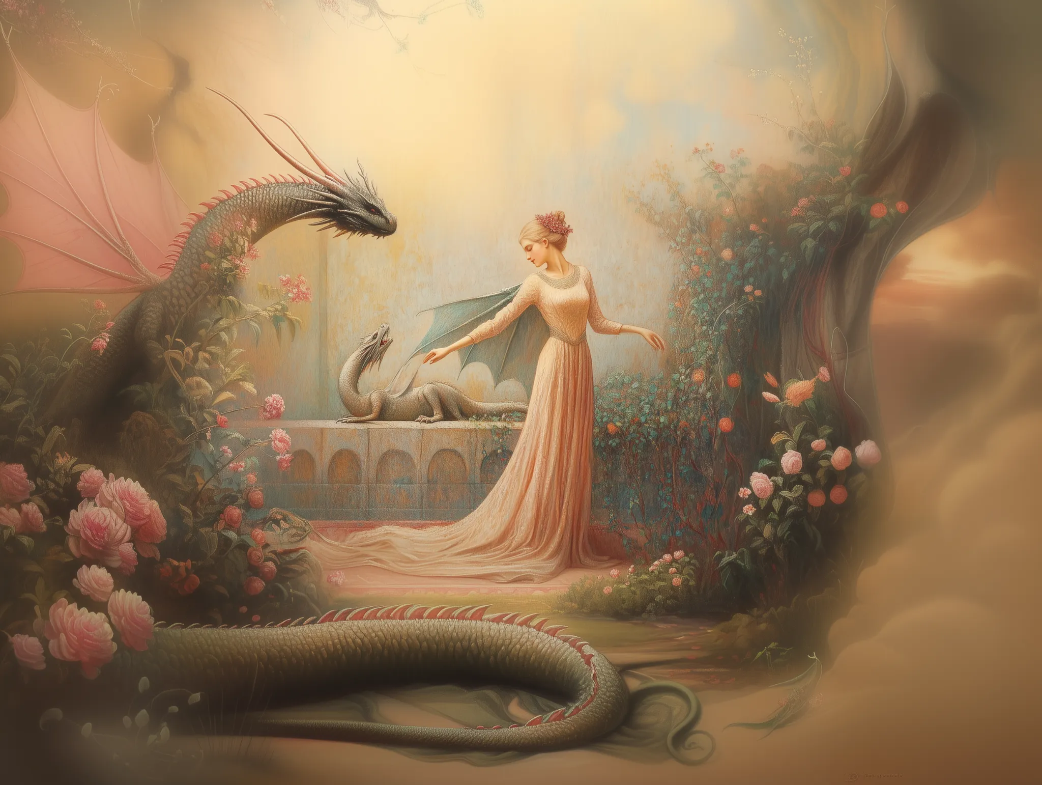 ozd3182_A_medieval_painting_of_a_princess_in_a_garden_with_her__9aaaf0ba-5343-4b29-932d-e660ccea2b84
