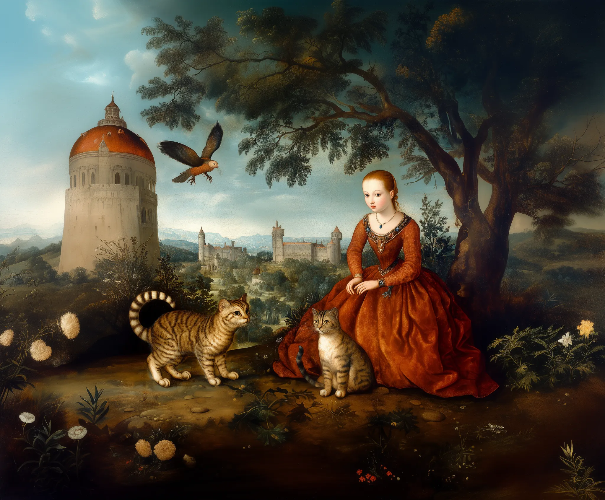 ozd3182_A_medieval_painting_of_a_princess_in_a_garden_with_her__acafbc5d-1be1-43a2-b915-8065ac57ffad